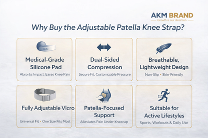 AKM BRAND Adjustable Patella Knee Strap with 10MM Silicone Pad