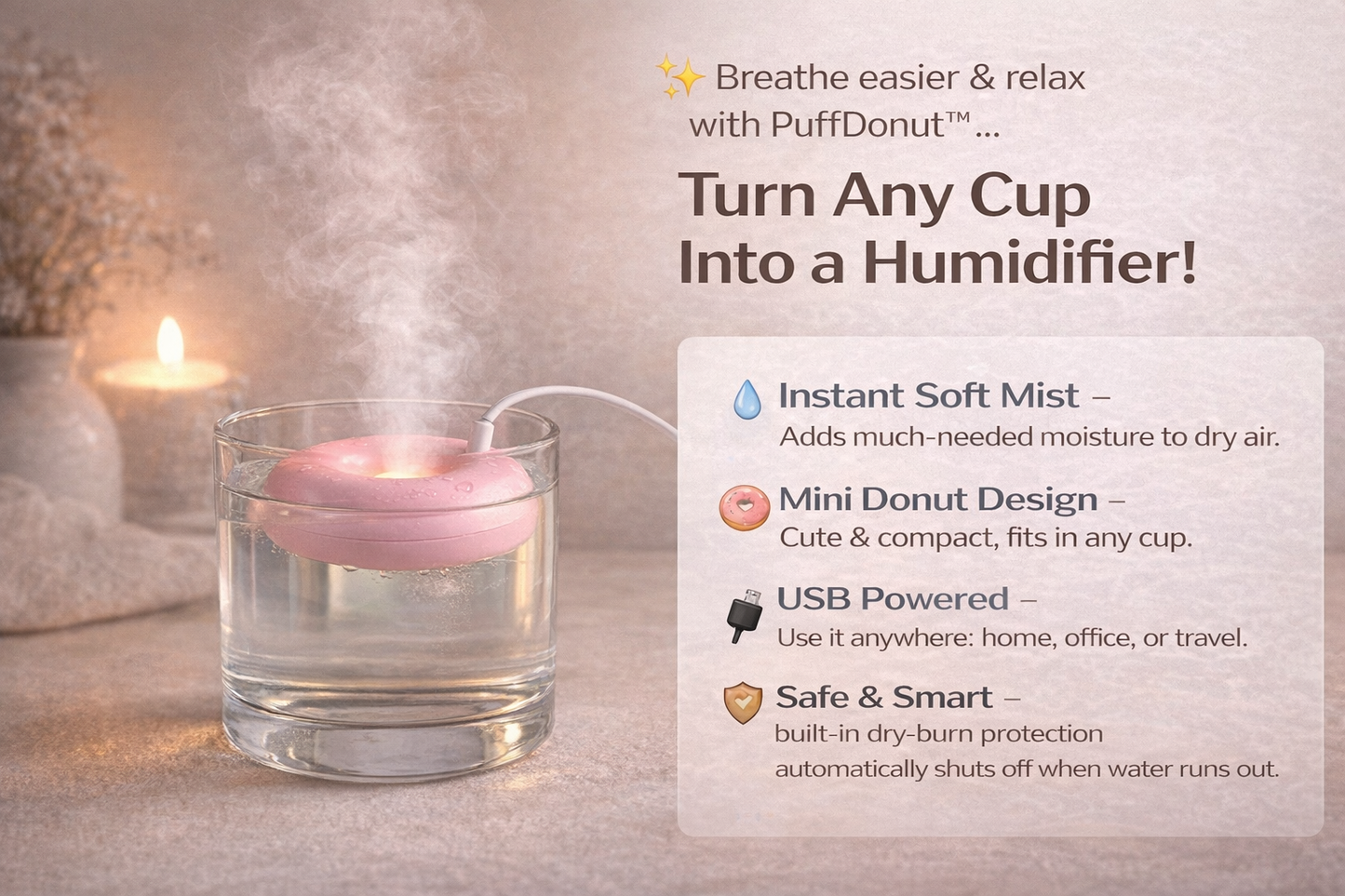 AKM Brand™ PuffDonut Mini Cup Humidifier