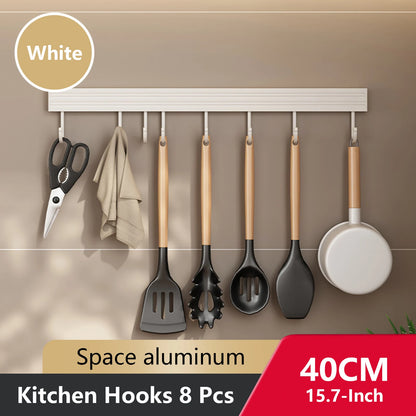 Wall Mounted Kitchen Hook Rack No-Punching Wall Hangers Rail Kitchen Utensils Rack Spoon Shovel Chopping Board Storage Rack