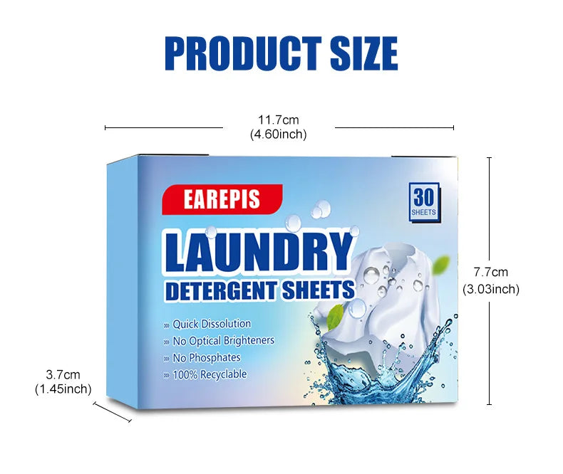 30Pcs Concentrated Laundry Detergent Sheets,Powerful Stain Removal,Odor Eliminator,Fresh Scent,Lightweight and Portable for Home