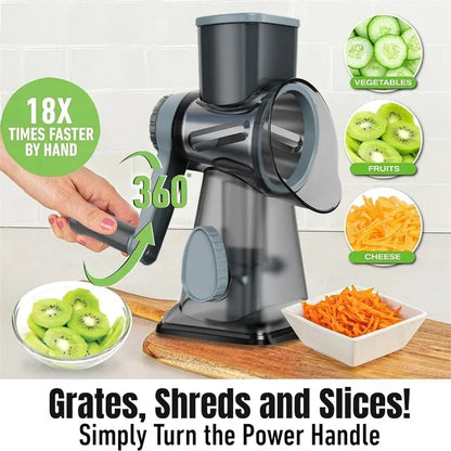 KEMORELA 3-in-1 Rotary Cheese Grater with Container - Multifunctional Manual Food Slicer & Nut Grinder, for Vegetable, Garlic