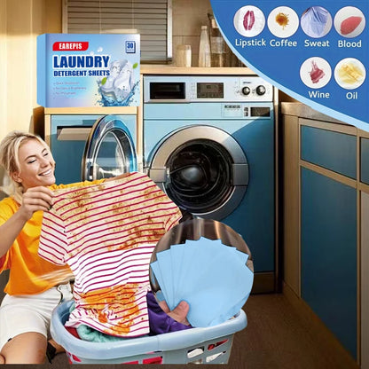 30Pcs Concentrated Laundry Detergent Sheets,Powerful Stain Removal,Odor Eliminator,Fresh Scent,Lightweight and Portable for Home
