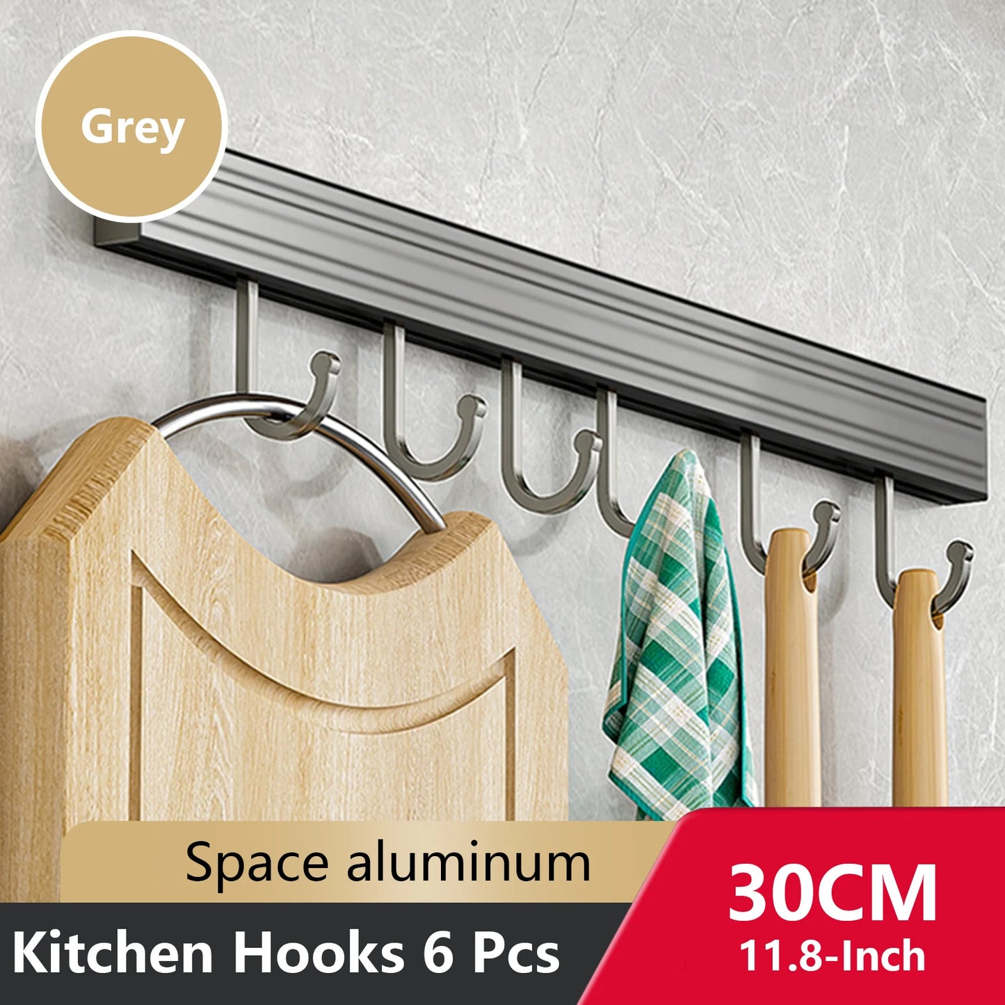Wall Mounted Kitchen Hook Rack No-Punching Wall Hangers Rail Kitchen Utensils Rack Spoon Shovel Chopping Board Storage Rack