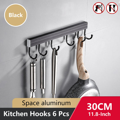 Wall Mounted Kitchen Hook Rack No-Punching Wall Hangers Rail Kitchen Utensils Rack Spoon Shovel Chopping Board Storage Rack