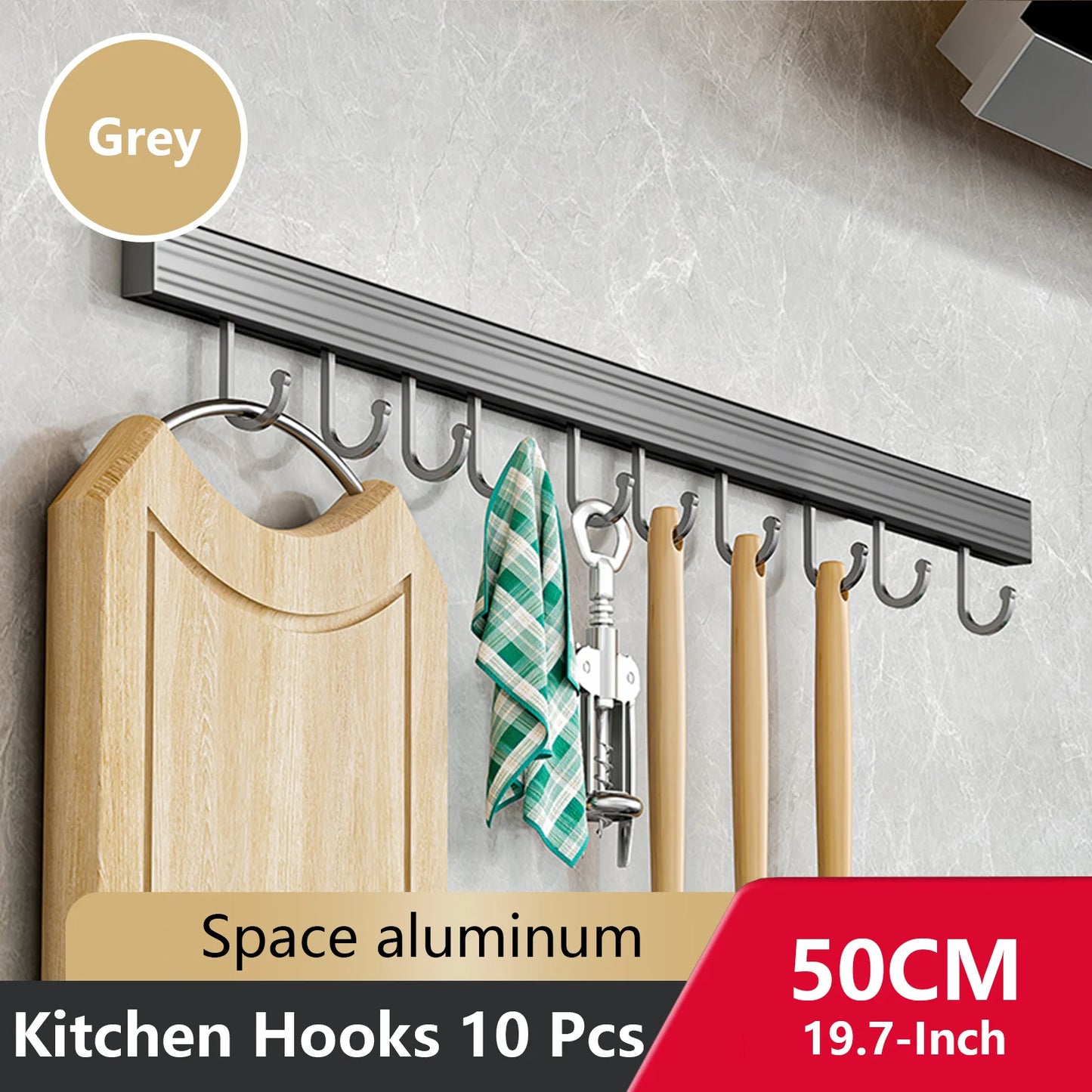 Wall Mounted Kitchen Hook Rack No-Punching Wall Hangers Rail Kitchen Utensils Rack Spoon Shovel Chopping Board Storage Rack