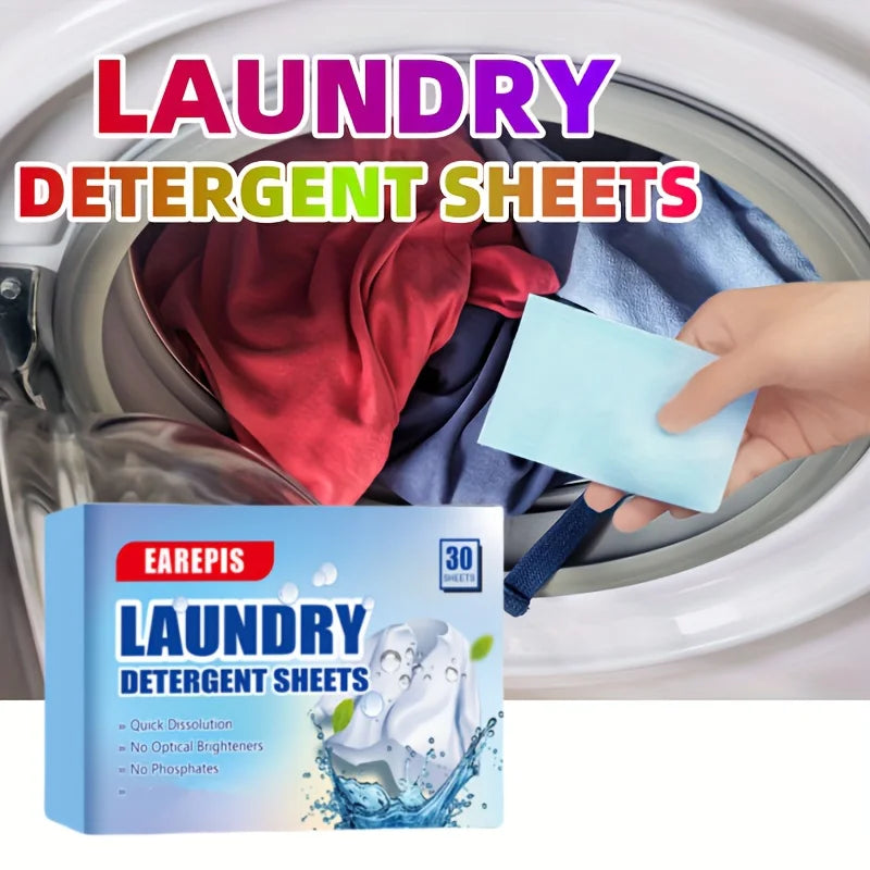 30Pcs Concentrated Laundry Detergent Sheets,Powerful Stain Removal,Odor Eliminator,Fresh Scent,Lightweight and Portable for Home