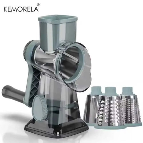 KEMORELA 3-in-1 Rotary Cheese Grater with Container - Multifunctional Manual Food Slicer & Nut Grinder, for Vegetable, Garlic