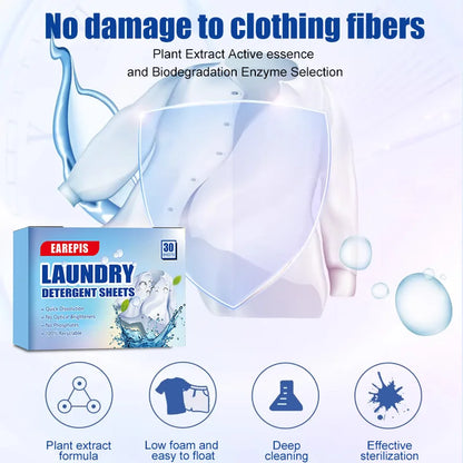 30Pcs Concentrated Laundry Detergent Sheets,Powerful Stain Removal,Odor Eliminator,Fresh Scent,Lightweight and Portable for Home