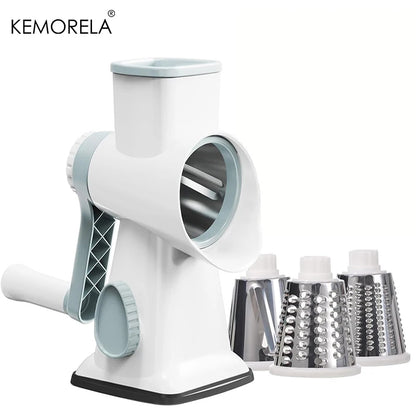 KEMORELA 3-in-1 Rotary Cheese Grater with Container - Multifunctional Manual Food Slicer & Nut Grinder, for Vegetable, Garlic