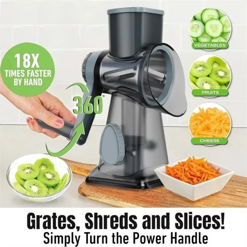 KEMORELA 3-in-1 Rotary Cheese Grater with Container - Multifunctional Manual Food Slicer & Nut Grinder, for Vegetable, Garlic