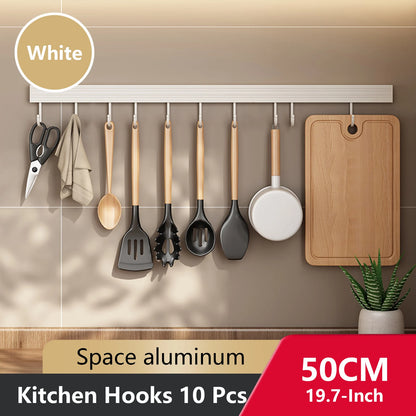 Wall Mounted Kitchen Hook Rack No-Punching Wall Hangers Rail Kitchen Utensils Rack Spoon Shovel Chopping Board Storage Rack