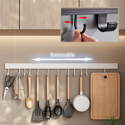 Wall Mounted Kitchen Hook Rack No-Punching Wall Hangers Rail Kitchen Utensils Rack Spoon Shovel Chopping Board Storage Rack