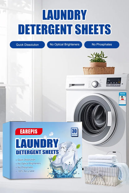 30Pcs Concentrated Laundry Detergent Sheets,Powerful Stain Removal,Odor Eliminator,Fresh Scent,Lightweight and Portable for Home