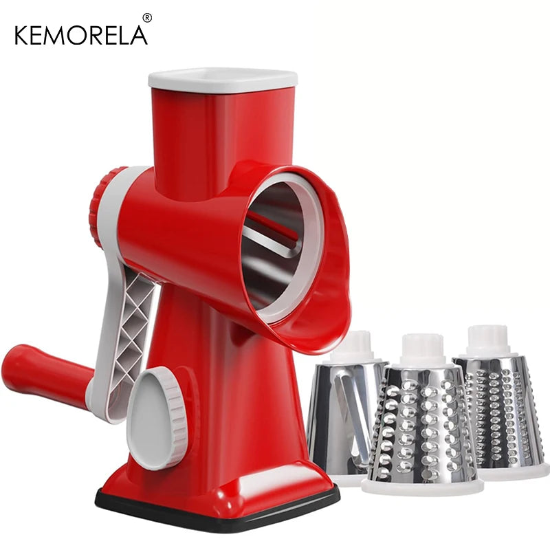 KEMORELA 3-in-1 Rotary Cheese Grater with Container - Multifunctional Manual Food Slicer & Nut Grinder, for Vegetable, Garlic