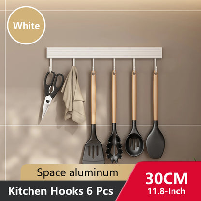 Wall Mounted Kitchen Hook Rack No-Punching Wall Hangers Rail Kitchen Utensils Rack Spoon Shovel Chopping Board Storage Rack