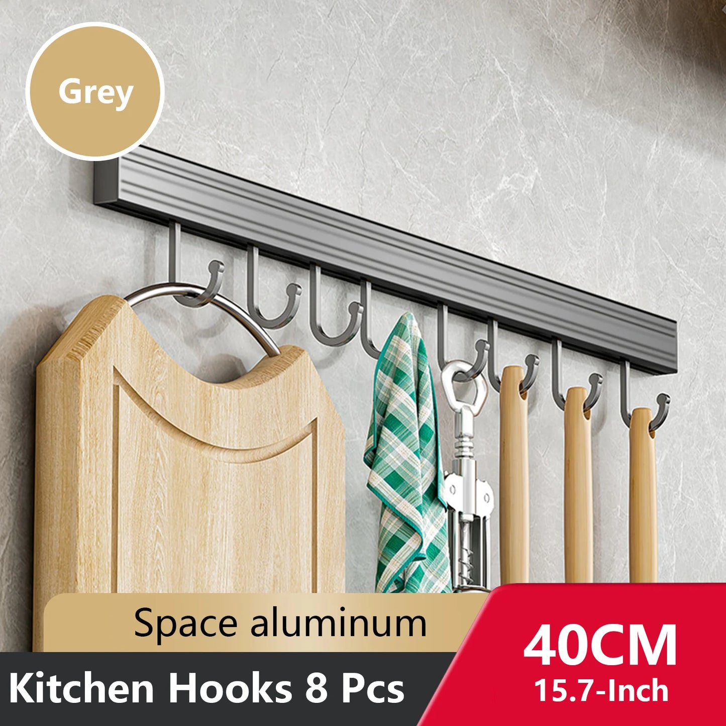 Wall Mounted Kitchen Hook Rack No-Punching Wall Hangers Rail Kitchen Utensils Rack Spoon Shovel Chopping Board Storage Rack