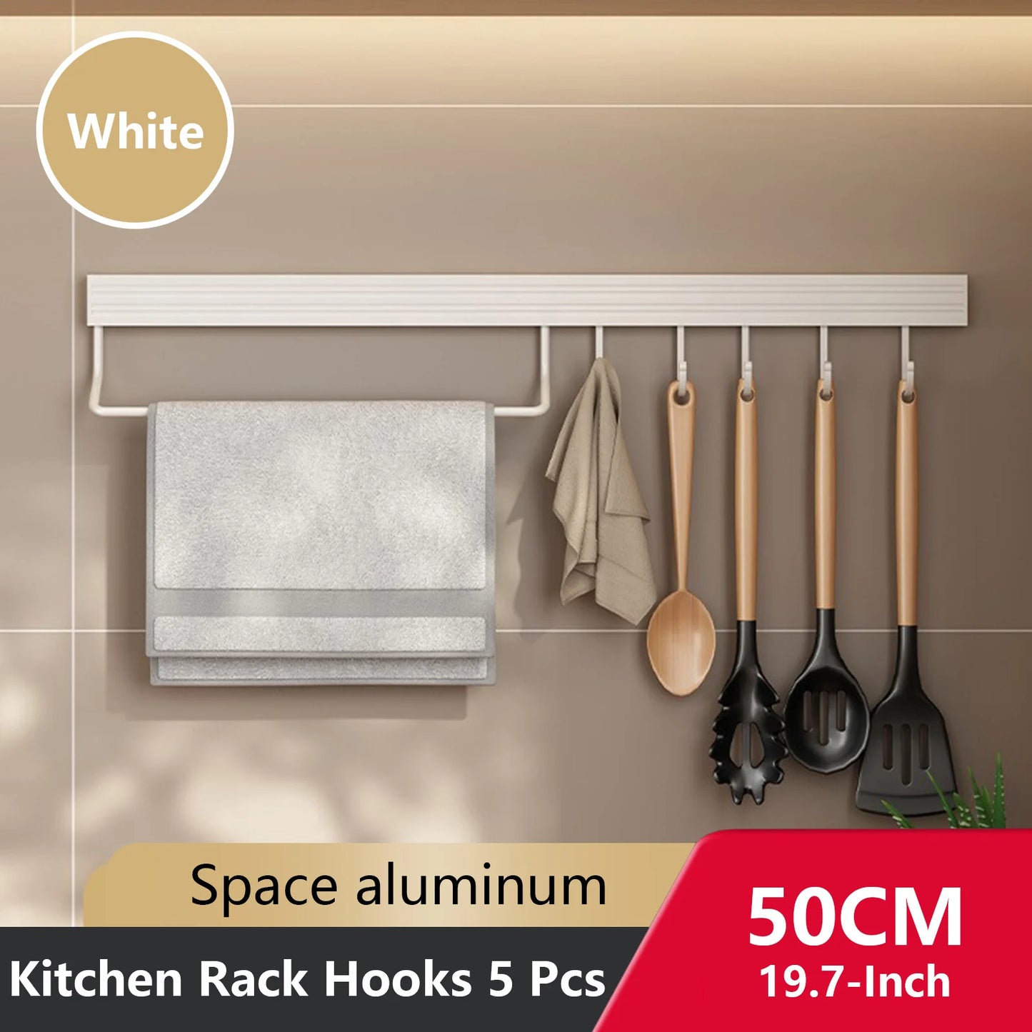 Wall Mounted Kitchen Hook Rack No-Punching Wall Hangers Rail Kitchen Utensils Rack Spoon Shovel Chopping Board Storage Rack