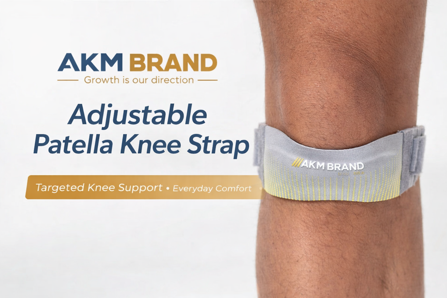 AKM BRAND Adjustable Patella Knee Strap with 10MM Silicone Pad